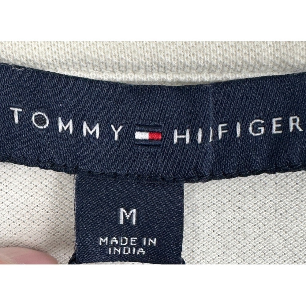 Tommy Hilfiger Shirt Polo Women Medium White Blue Stripe Stretch Rugby Logo NEW - Picture 4 of 8